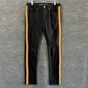 Rogue Mens Skinny Jeans Size 32W Black Distressed Denim Side Striped Low Rise